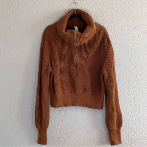 Varley Mentone Brown half-zip gold zipper  sweater size medium